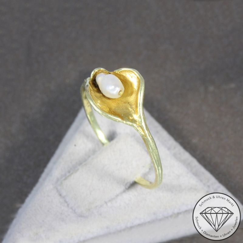 Wert 490 € Perl Ring in 585er 14 K Gelbgold - 103826
