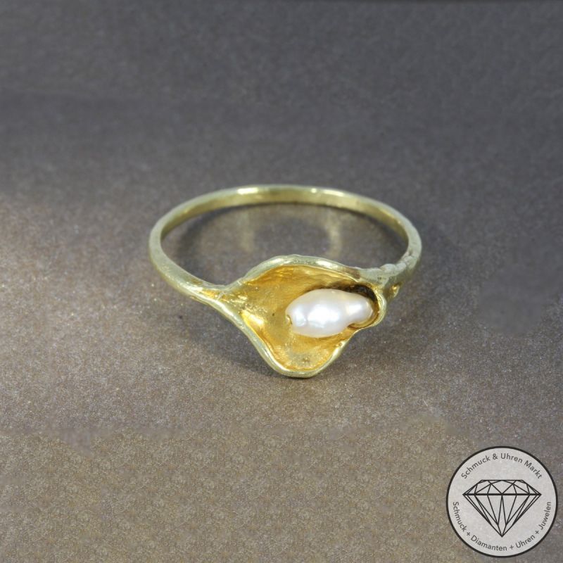 Wert 490 € Perl Ring in 585er 14 K Gelbgold - 103826