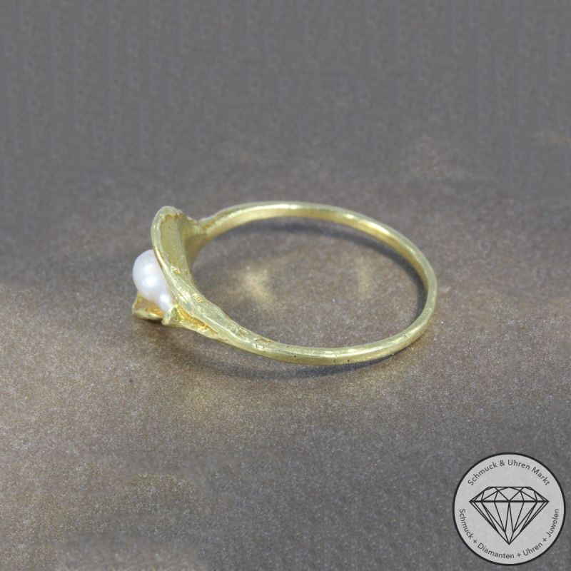 Wert 490 € Perl Ring in 585er 14 K Gelbgold - 103826
