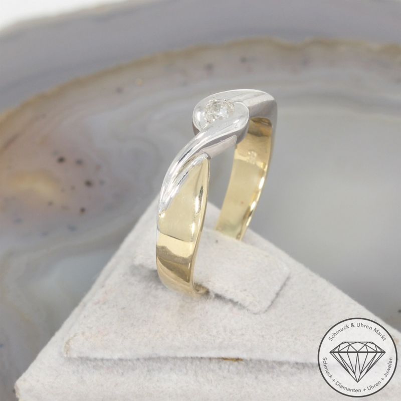 Wert 1150 € Bicolor Solitär Brillant Ring in 585er 14 K Gold - 103829