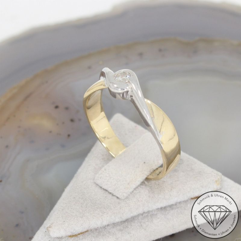 Wert 1150 € Bicolor Solitär Brillant Ring in 585er 14 K Gold - 103829