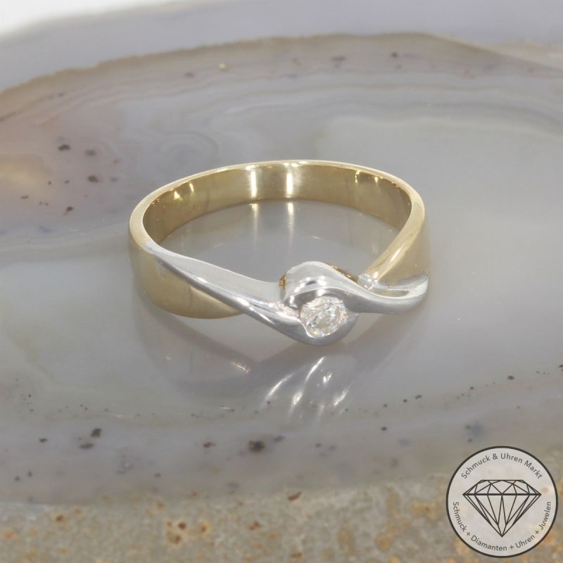 Wert 1150 € Bicolor Solitär Brillant Ring in 585er 14 K Gold - 103829