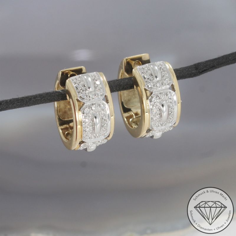 Wert 1690 € Brillant Ohrringe Creolen 585er/14 Karat Gelb und Weiß Gold Länge 1,5 cm – 103835