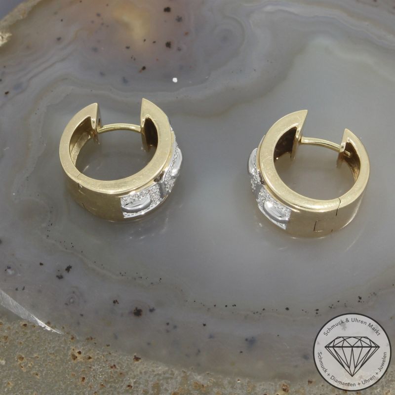 Wert 1690 € Brillant Ohrringe Creolen 585er/14 Karat Gelb und Weiß Gold Länge 1,5 cm – 103835