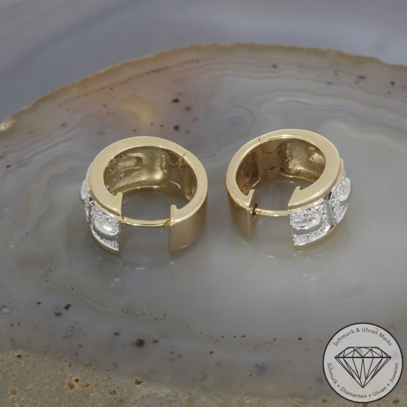 Wert 1690 € Brillant Ohrringe Creolen 585er/14 Karat Gelb und Weiß Gold Länge 1,5 cm – 103835
