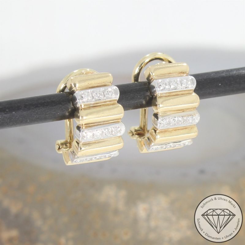 Wert 1800 € Diamant Ohrringe Ohrclips 585er/14 Karat Gelb und Weiß Gold Länge 1,6 cm – 103640