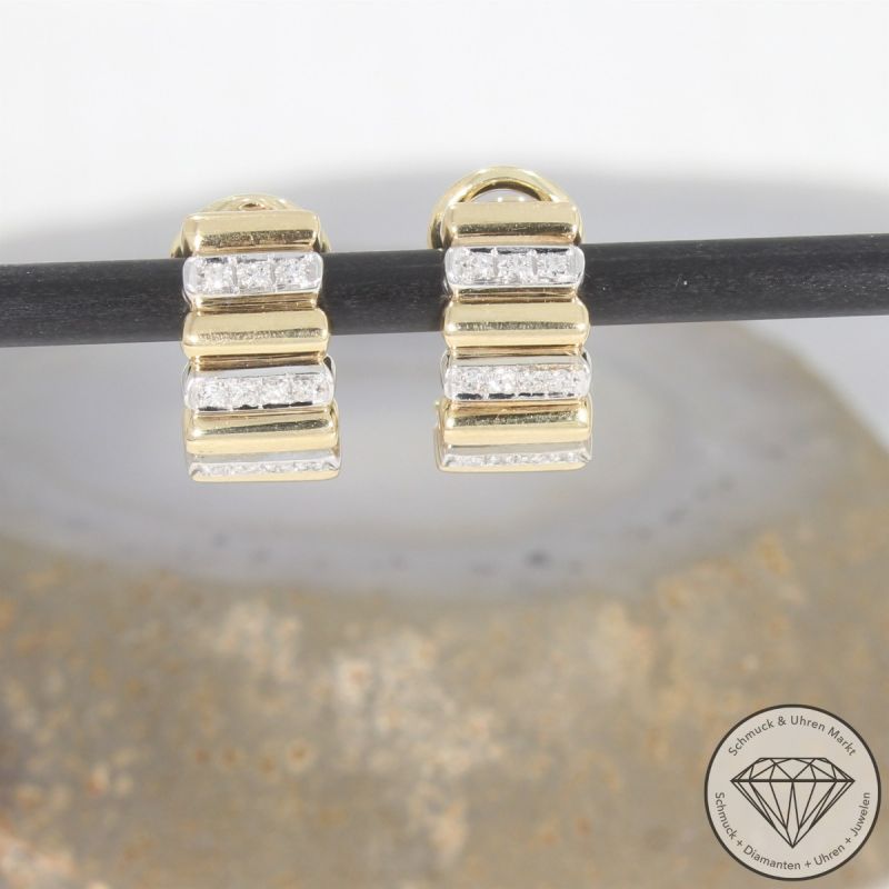 Wert 1800 € Diamant Ohrringe Ohrclips 585er/14 Karat Gelb und Weiß Gold Länge 1,6 cm – 103640
