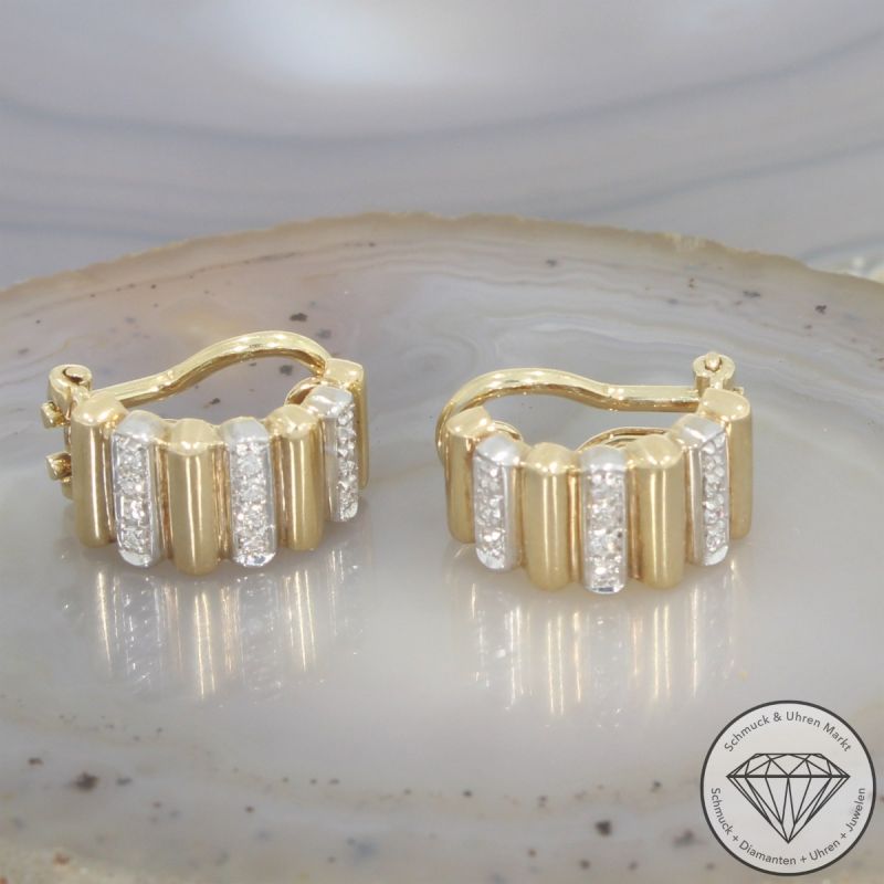 Wert 1800 € Diamant Ohrringe Ohrclips 585er/14 Karat Gelb und Weiß Gold Länge 1,6 cm – 103640