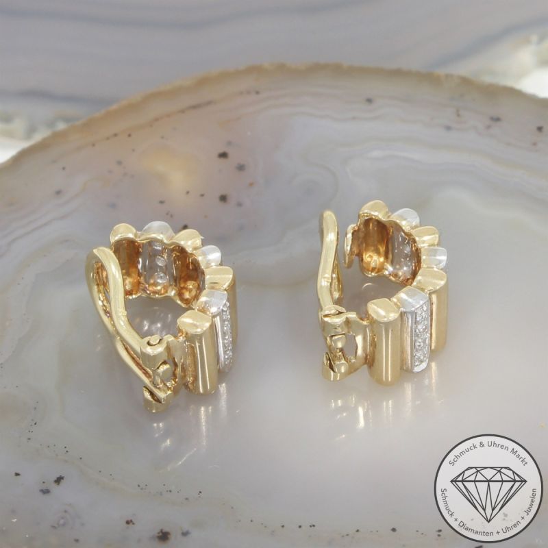 Wert 1800 € Diamant Ohrringe Ohrclips 585er/14 Karat Gelb und Weiß Gold Länge 1,6 cm – 103640