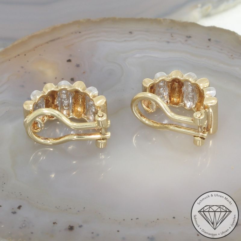 Wert 1800 € Diamant Ohrringe Ohrclips 585er/14 Karat Gelb und Weiß Gold Länge 1,6 cm – 103640