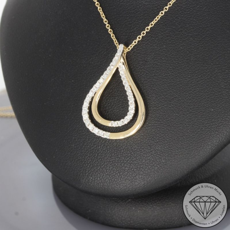 Wert 3250 € Brillant Diamant Anhänger mit Kette in 585er 14 K Gelbgold - 103867