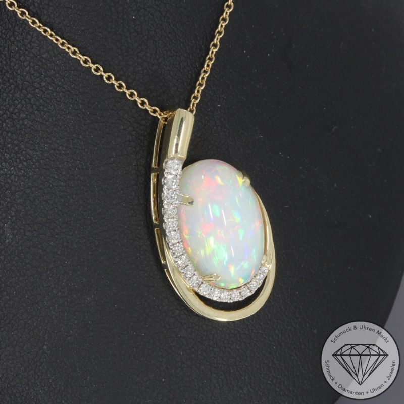 Wert 5090 € Brillant Opal Anhänger mit Kette in 585er 14 K Gelbgold - 103872