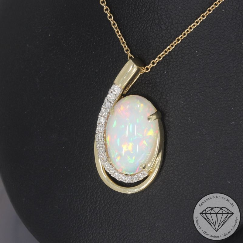 Wert 5090 € Brillant Opal Anhänger mit Kette in 585er 14 K Gelbgold - 103872
