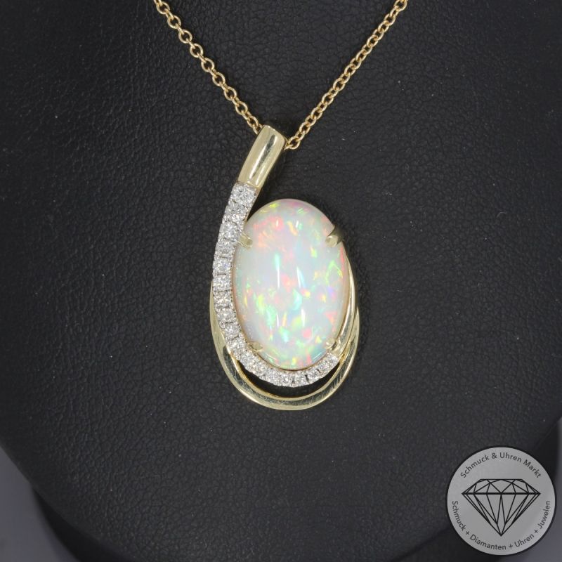 Wert 5090 € Brillant Opal Anhänger mit Kette in 585er 14 K Gelbgold - 103872