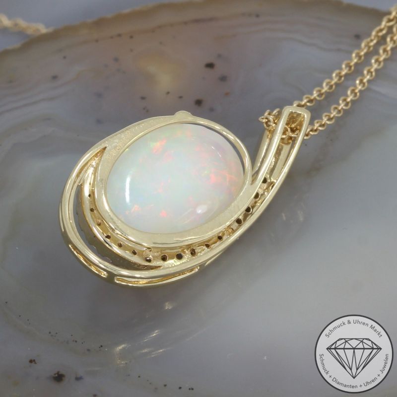 Wert 5090 € Brillant Opal Anhänger mit Kette in 585er 14 K Gelbgold - 103872