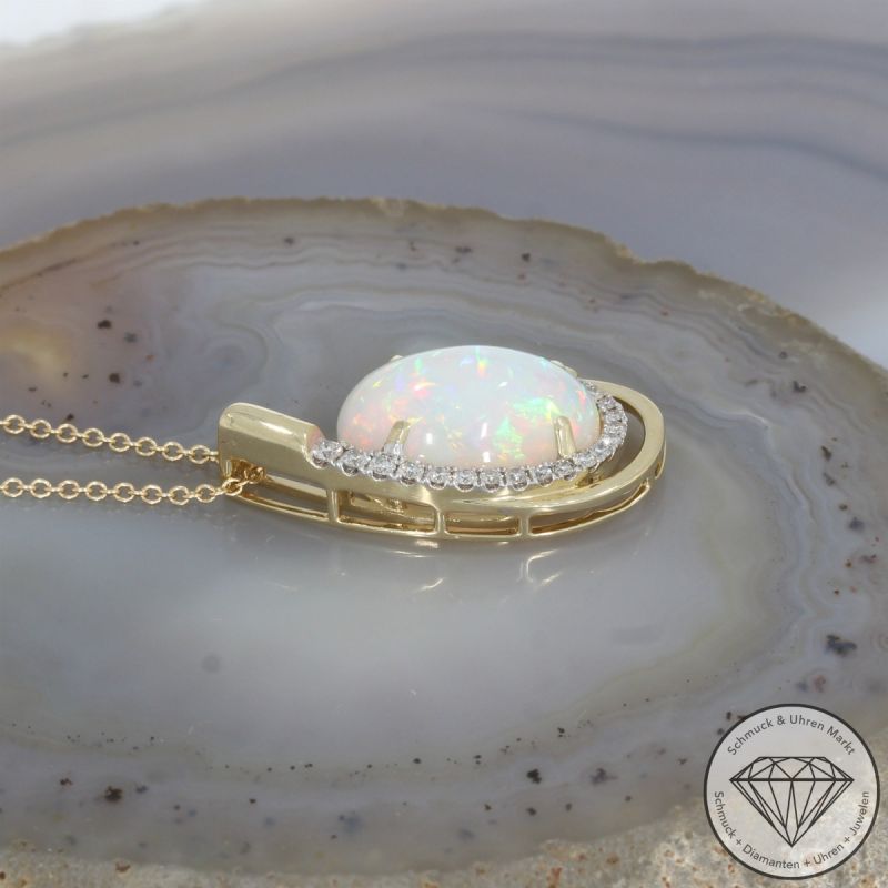 Wert 5090 € Brillant Opal Anhänger mit Kette in 585er 14 K Gelbgold - 103872