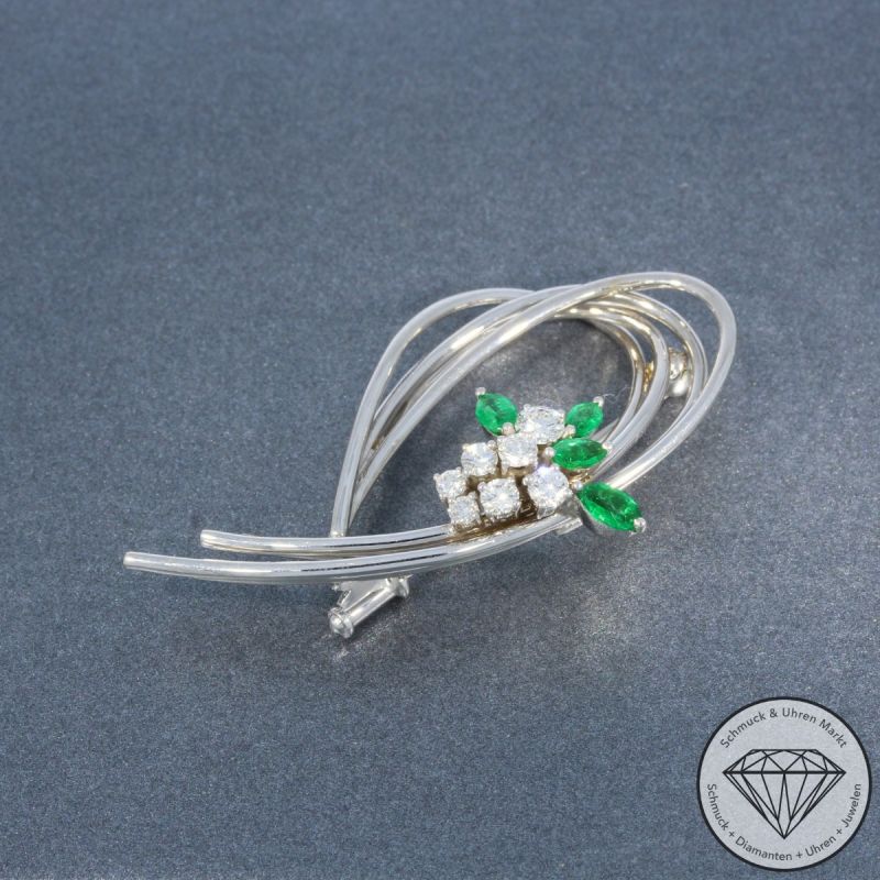 Wert 3750 € Brillant Smaragd Brosche in 750er 18 K Weißgold - 103951