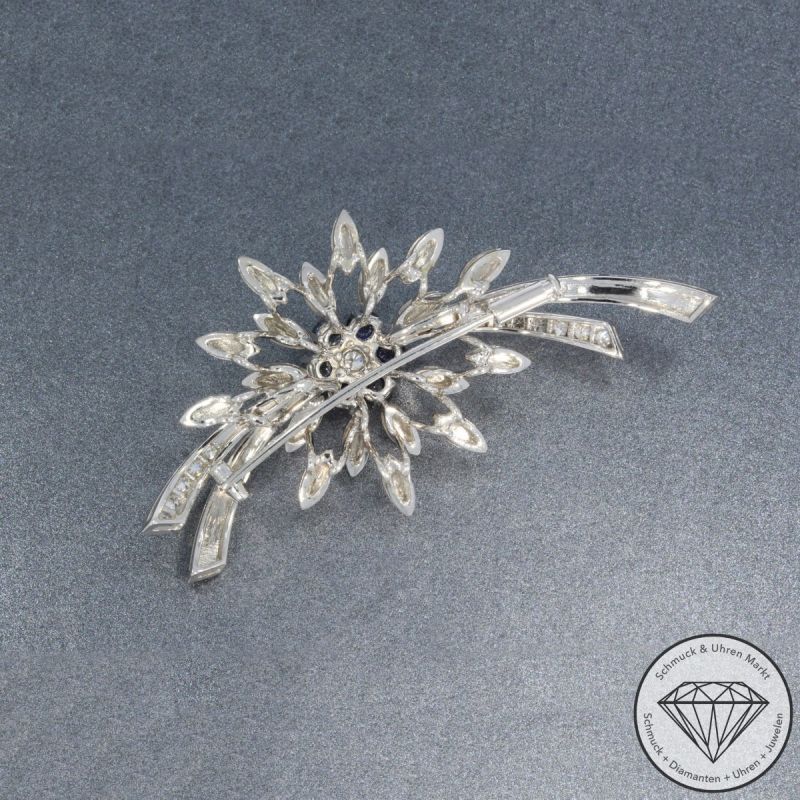 Wert 3850 € Brillant Diamant Saphir Brosche in 750er 18 K Weißgold - 103952