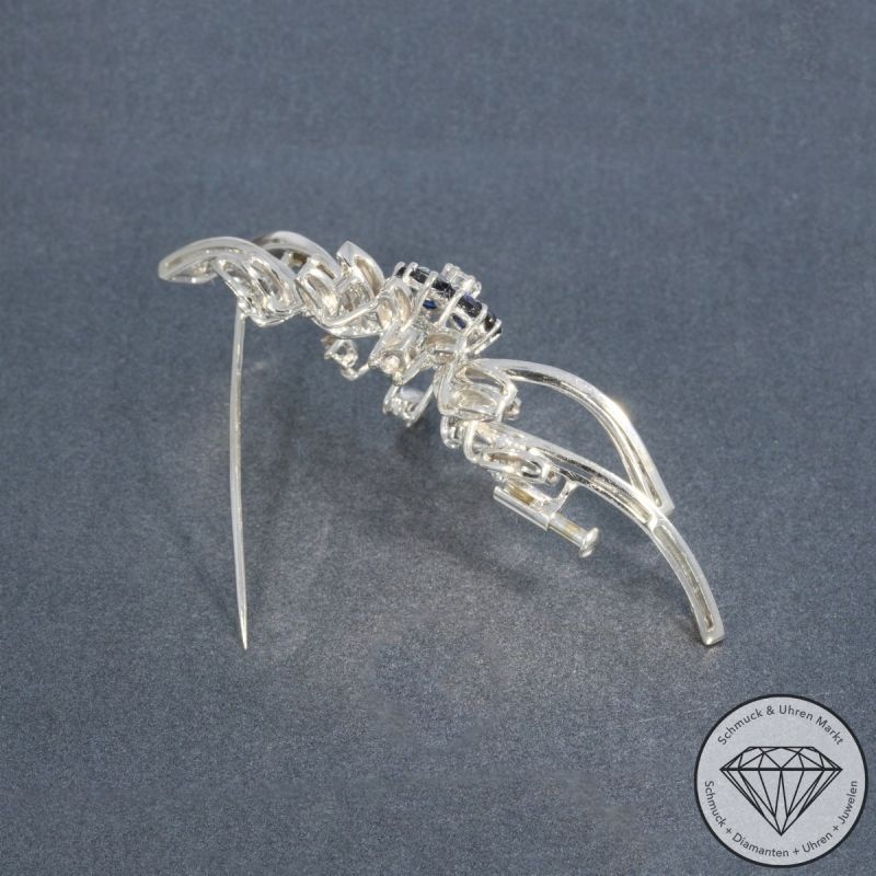 Wert 3850 € Brillant Diamant Saphir Brosche in 750er 18 K Weißgold - 103952