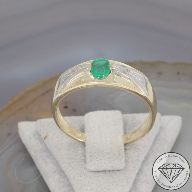 Wert 499 € Diamant Smaragd Ring 585er/14 Karat Gelb Gold Größe 60 – 103958