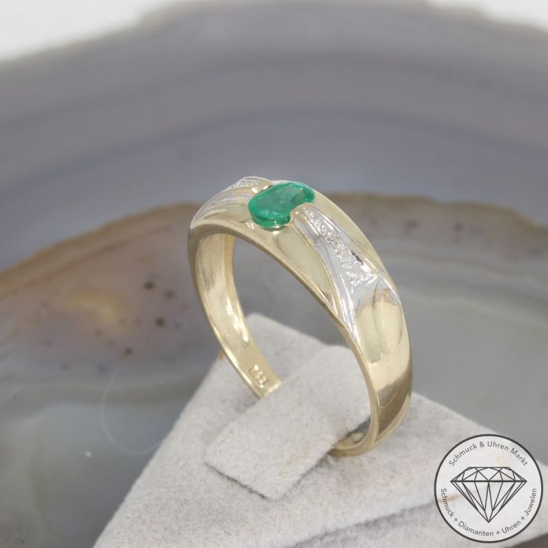 Wert 499 € Diamant Smaragd Ring 585er/14 Karat Gelb Gold Größe 60 – 103958