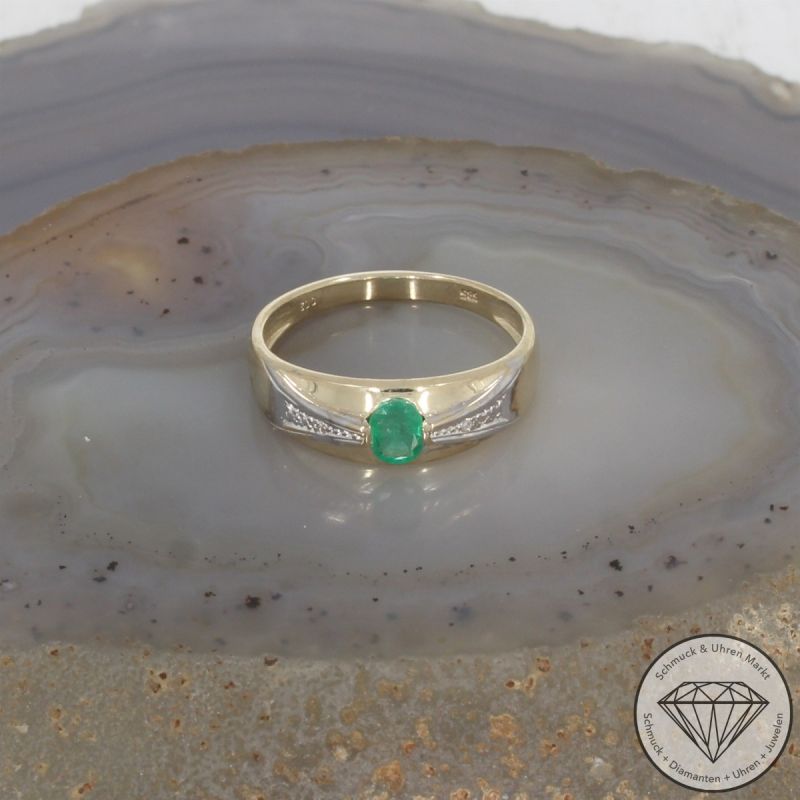 Wert 499 € Diamant Smaragd Ring 585er/14 Karat Gelb Gold Größe 60 – 103958