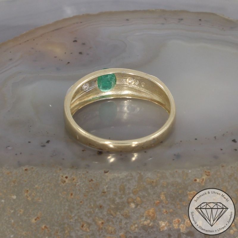 Wert 499 € Diamant Smaragd Ring 585er/14 Karat Gelb Gold Größe 60 – 103958