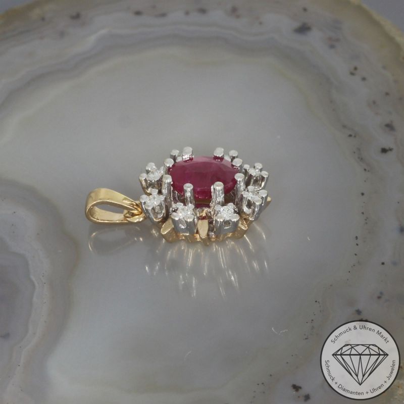 Wert 990 € Bicolor Brillant Rubin Anhänger in 585er 14 K Gold - 103964
