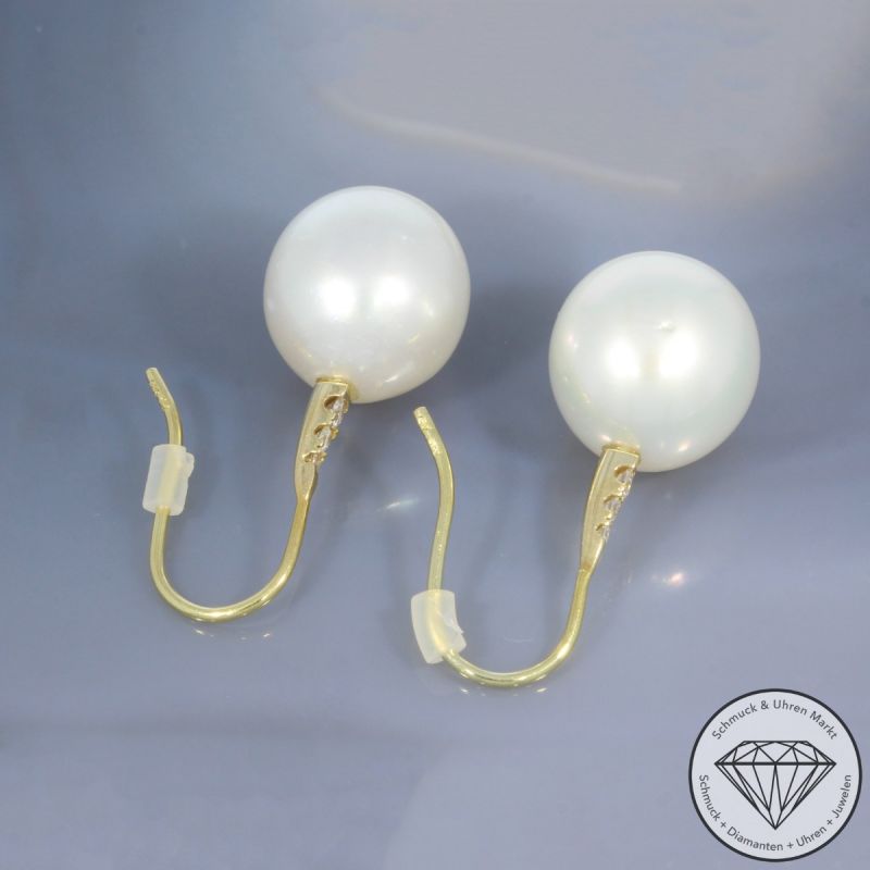Wert 1990 € Brillant Südseeperl Ohrringe 585er/14 Karat Gelb Gold Länge 3,0 cm  – 104675