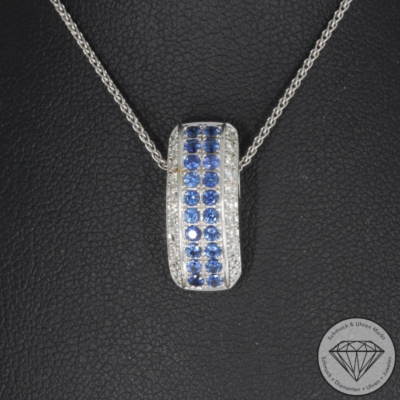 Wert 1700 € Brillant Saphir Anhänger & Kette in 585er 14 K Weißgold - 104055