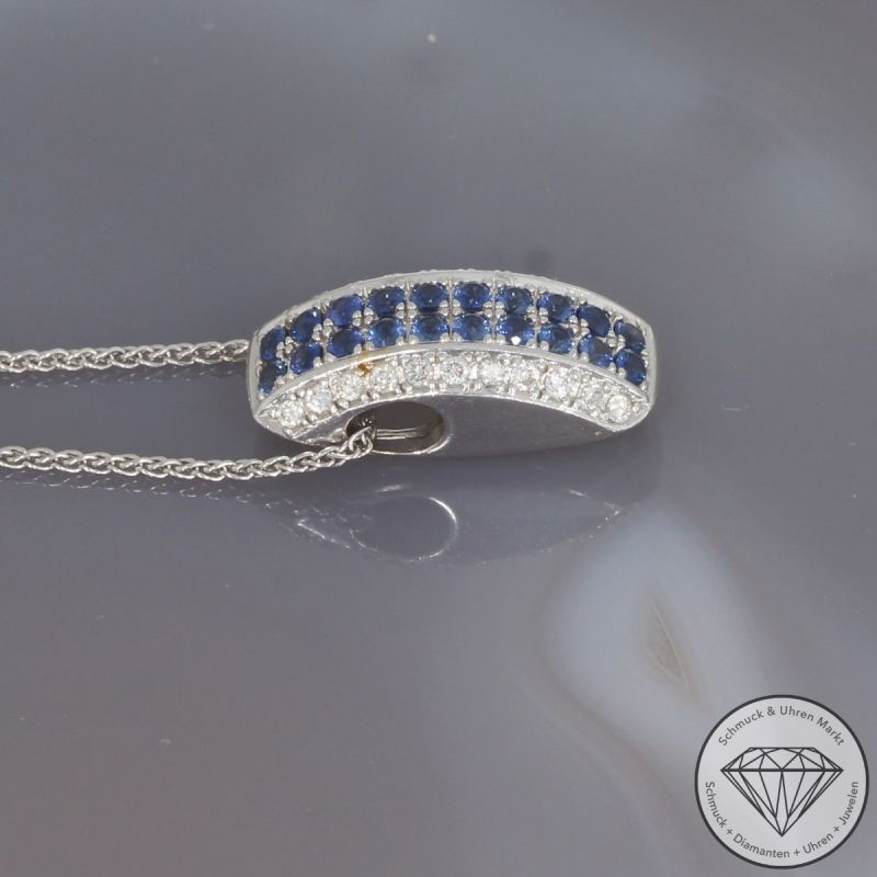Wert 1700 € Brillant Saphir Anhänger & Kette in 585er 14 K Weißgold - 104055