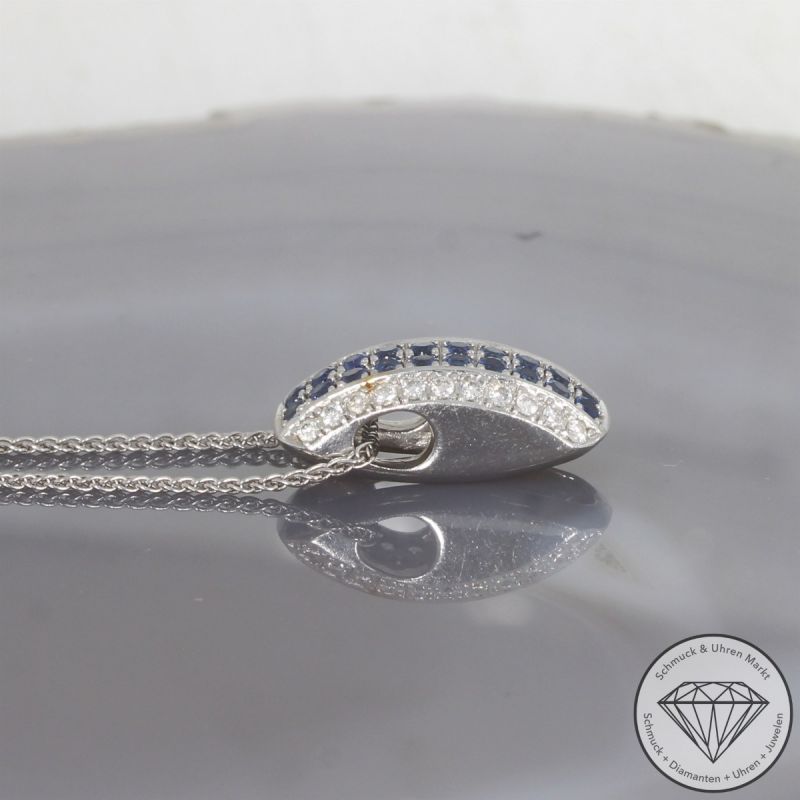 Wert 1700 € Brillant Saphir Anhänger & Kette in 585er 14 K Weißgold - 104055