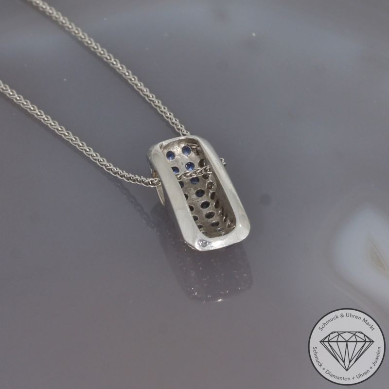 Wert 1700 € Brillant Saphir Anhänger & Kette in 585er 14 K Weißgold - 104055