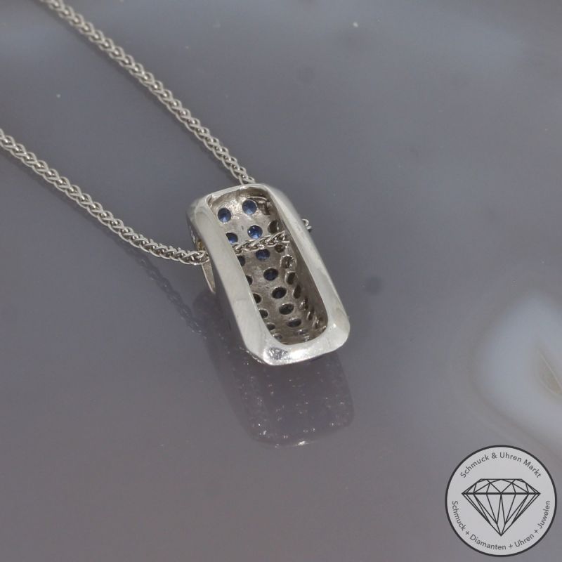Wert 1700 € Brillant Saphir Anhänger & Kette in 585er 14 K Weißgold - 104055
