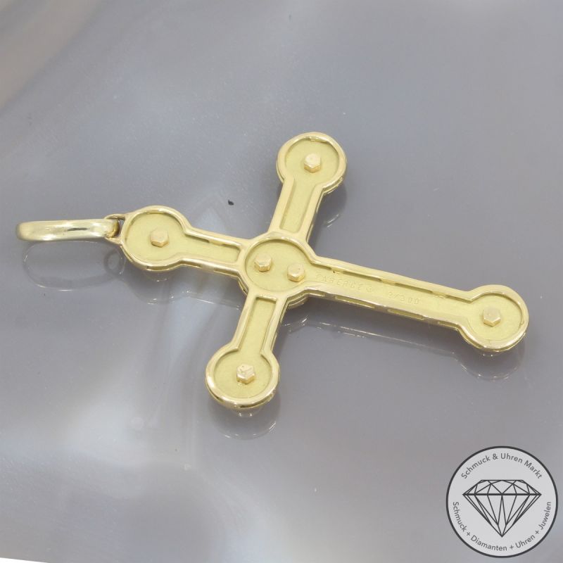 Wert 12390 € FABERGÉ Brillant Saphir Anhänger Kreuz in 750er 18 K Gelbgold - 104088