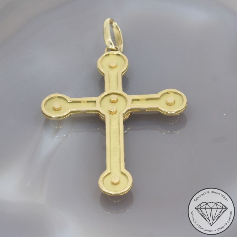 Wert 12390 € FABERGÉ Brillant Saphir Anhänger Kreuz in 750er 18 K Gelbgold - 104088