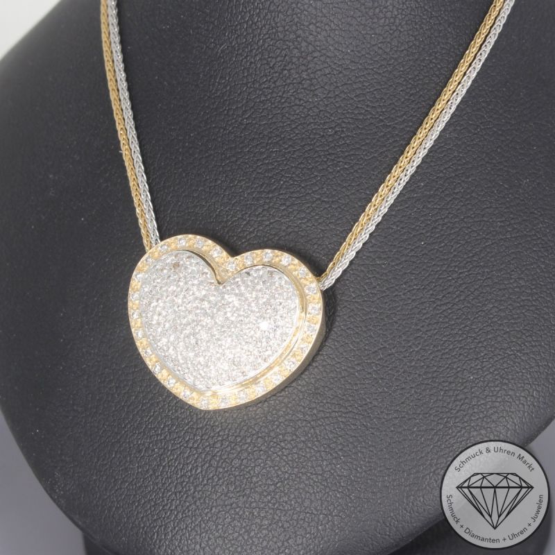 Wert 6200 € Bicolor Brillant Anhänger Herz (ca. 1,00 carat) mit Kette in 585er 14 K Gold - 104098
