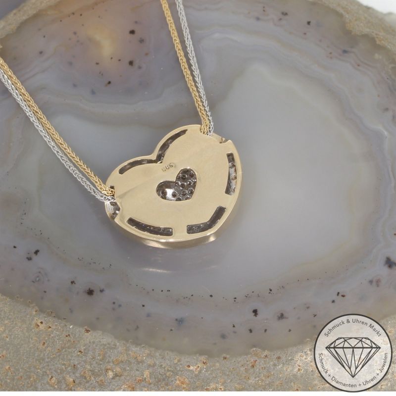 Wert 6200 € Bicolor Brillant Anhänger Herz (ca. 1,00 carat) mit Kette in 585er 14 K Gold - 104098
