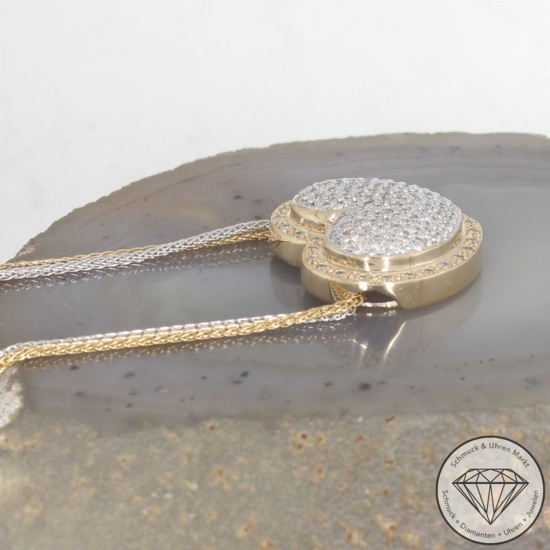 Wert 6200 € Bicolor Brillant Anhänger Herz (ca. 1,00 carat) mit Kette in 585er 14 K Gold - 104098