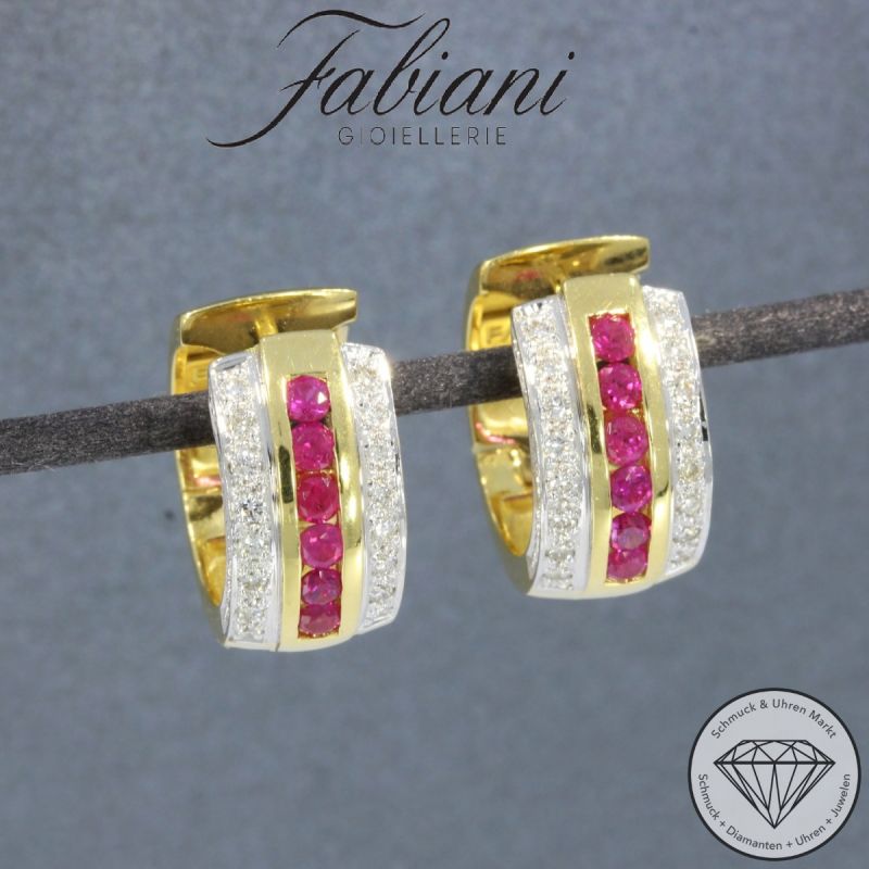 Wert 4150 € FABIANI Brillant Rubin Ohrringe Creolen in 750er 18 K Gelbgold - 104158