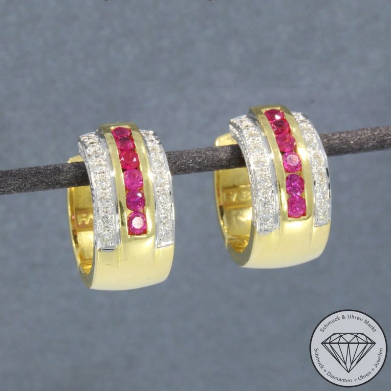 Wert 4150 € FABIANI Brillant Rubin Ohrringe Creolen in 750er 18 K Gelbgold - 104158