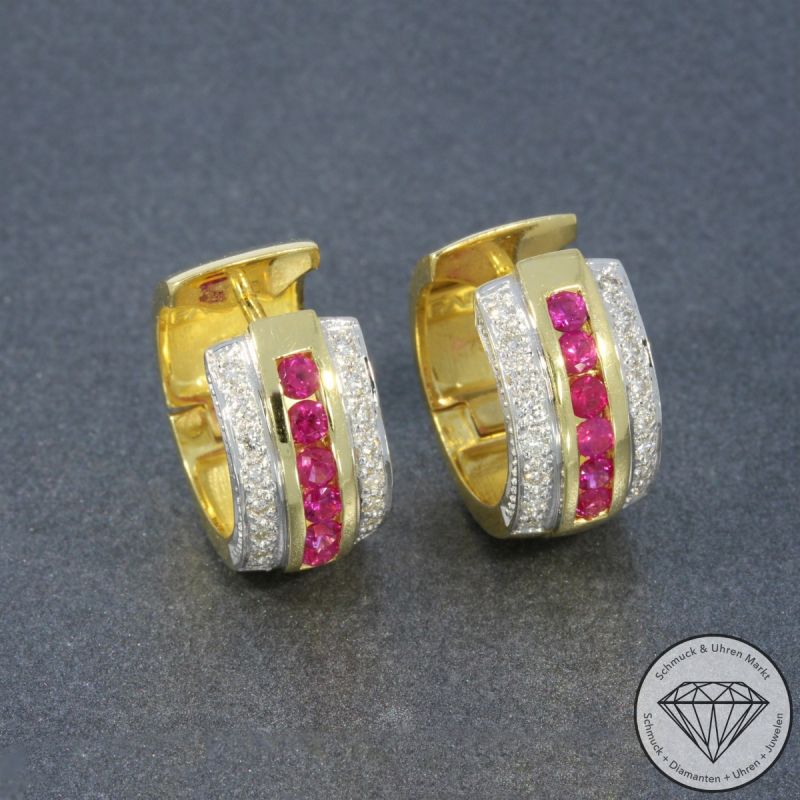Wert 4150 € FABIANI Brillant Rubin Ohrringe Creolen in 750er 18 K Gelbgold - 104158