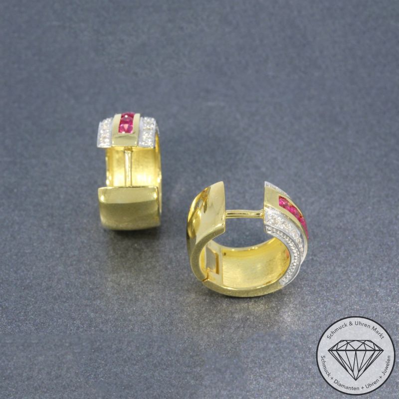 Wert 4150 € FABIANI Brillant Rubin Ohrringe Creolen in 750er 18 K Gelbgold - 104158