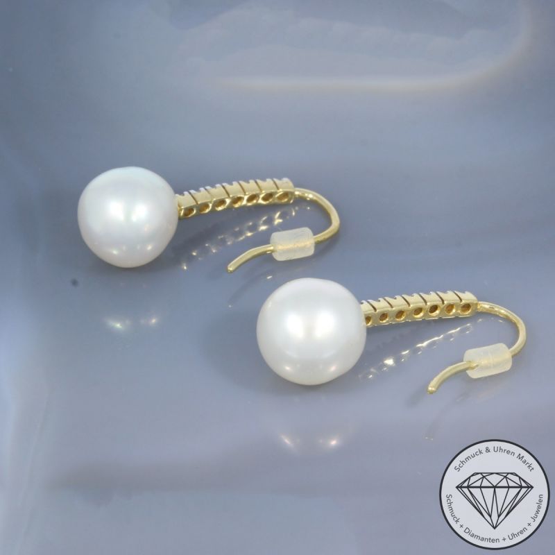 Wert 1350 € Brillant Perl Ohrringe 5850er/14 Karat Gelb Gold Länge 2,5 cm – 104167