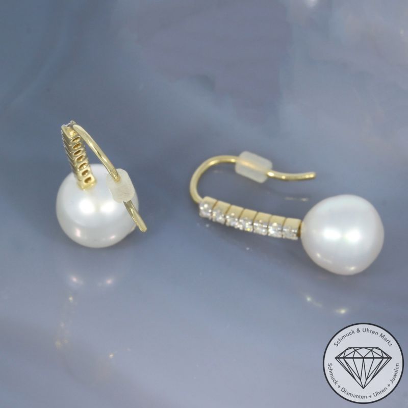 Wert 1350 € Brillant Perl Ohrringe 5850er/14 Karat Gelb Gold Länge 2,5 cm – 104167