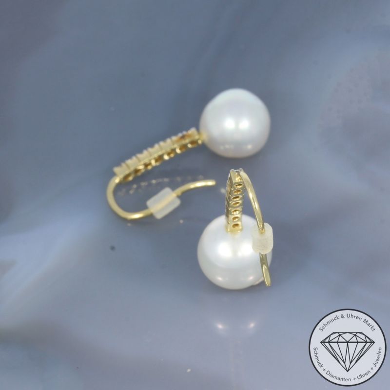 Wert 1350 € Brillant Perl Ohrringe 5850er/14 Karat Gelb Gold Länge 2,5 cm – 104167