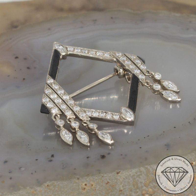 Wert 2890 € Brillant Diamant Onyx Brosche in 750er 18 K Weißgold - 104257