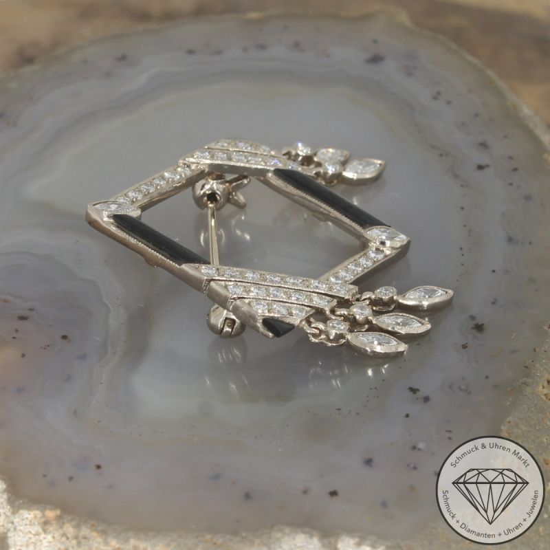Wert 2890 € Brillant Diamant Onyx Brosche in 750er 18 K Weißgold - 104257
