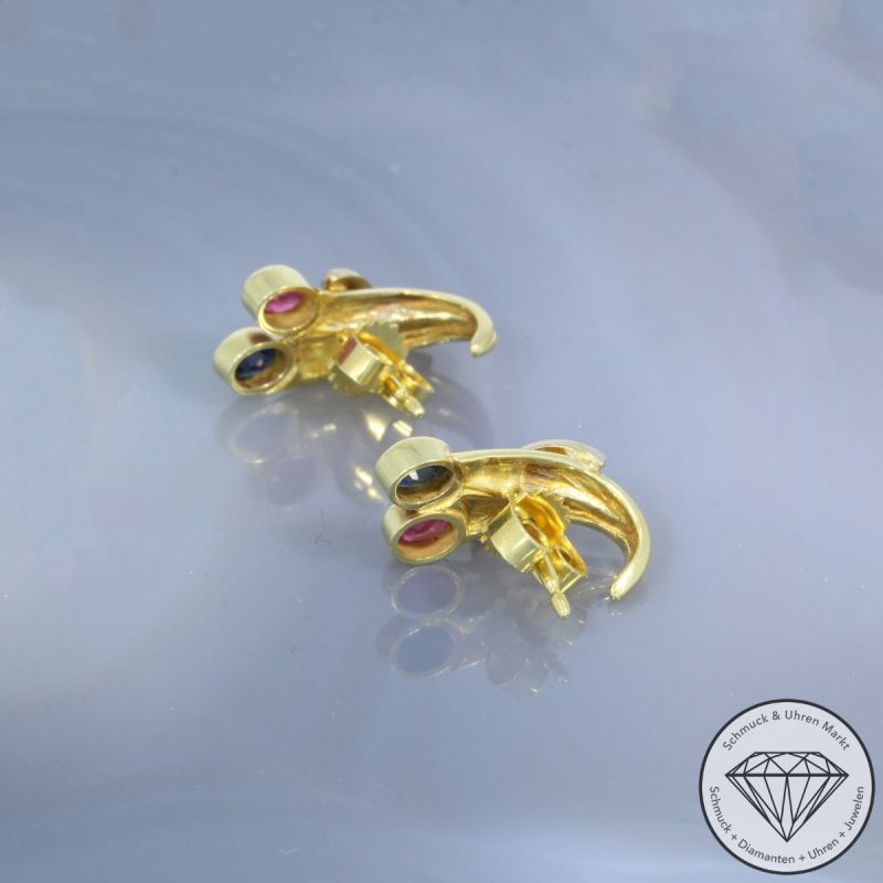 Wert 1150 € Diamant Rubin Saphir Ohrringe 585er/14 Karat Gelb und Weiß Gold Länge 1,6 cm – 104502