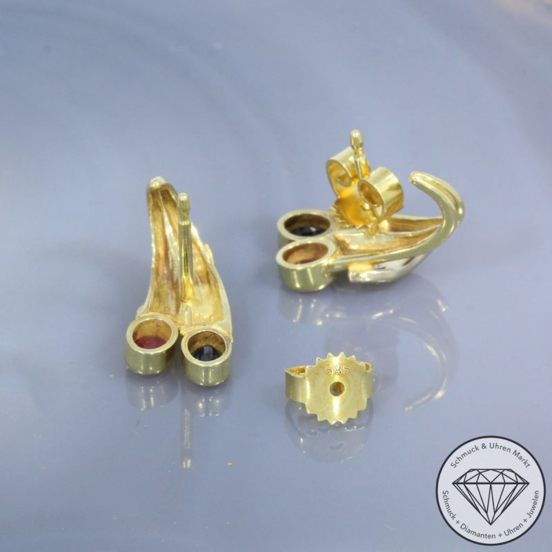 Wert 1150 € Diamant Rubin Saphir Ohrringe 585er/14 Karat Gelb und Weiß Gold Länge 1,6 cm – 104502